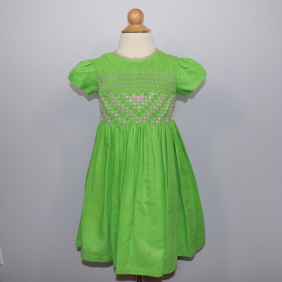 Other - Green Embroidered Smocked Dress-3T